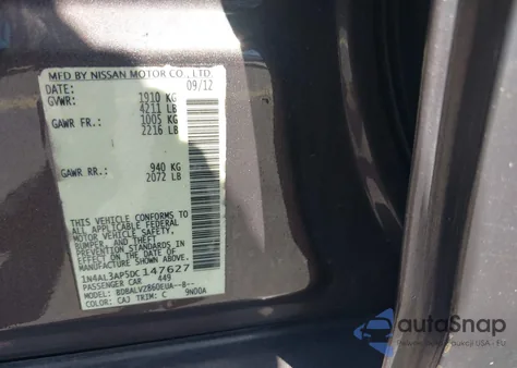 2013 Nissan Altima 2.5 Sl z USA, uszkodzony, nr VIN 1N4AL3AP5DC147627